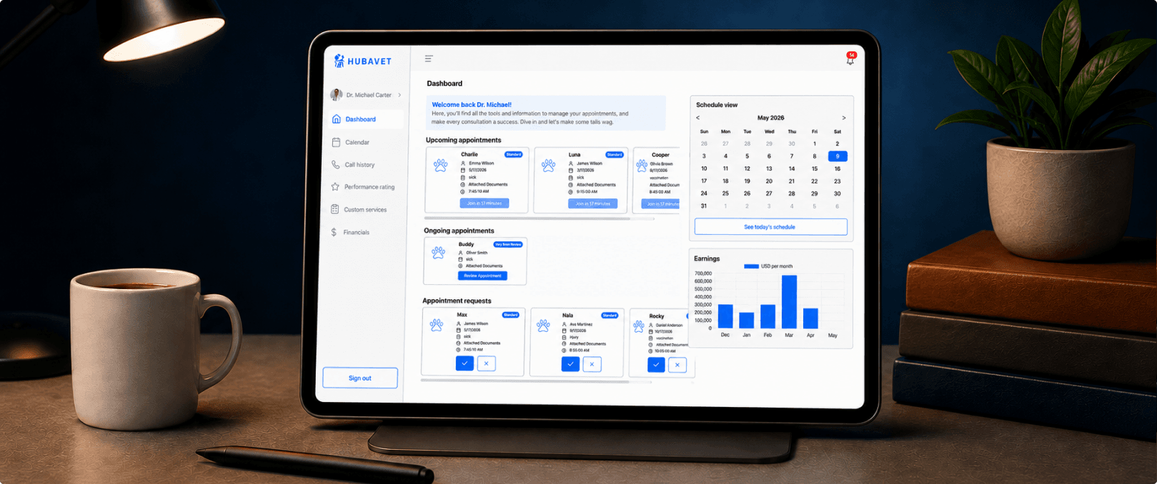 Hubavet Dashboard screen